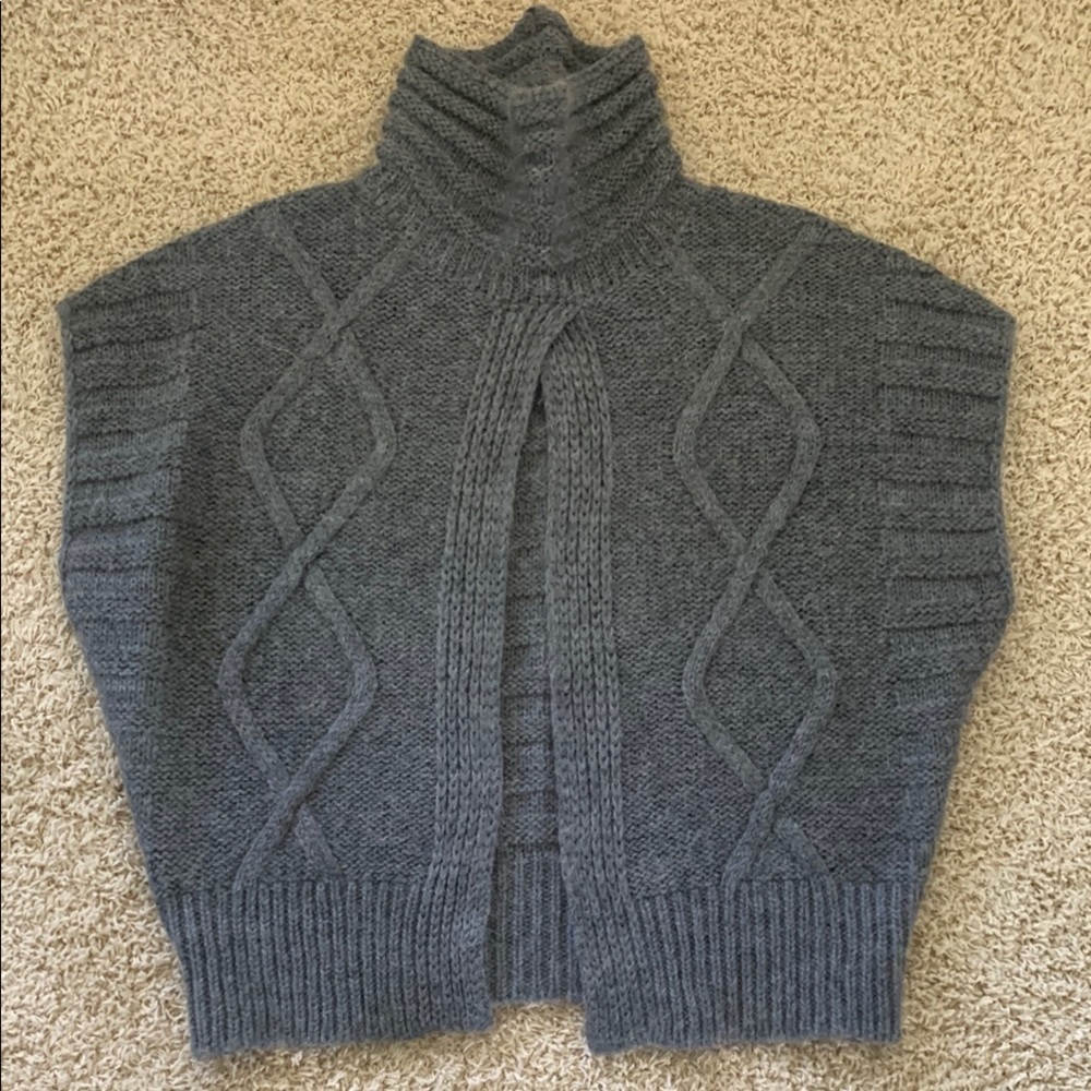 MARYLINE Charcoal Cable Knit Turtleneck Sweater open front mohair wool blend L